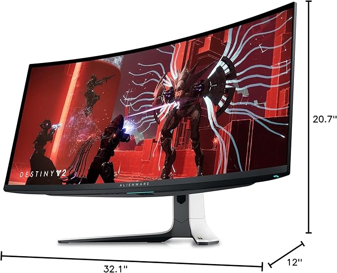 Alienware AW3423DW Curved Gaming Monitor 34.18 inch Quantom Dot-OLED 1800R Display 3440x1440 Pixels at 175Hz True 0.1ms Gray-to-Gray 1M:1 Contrast Ratio 1.07 Billions Colors - Lunar Light