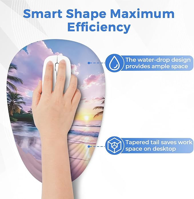 Ergonomic Mouse Pad with Wrist Support Memory Foam Wrist Rest for Pain Relief &amp Carpal Tunnel Non-Slip Base for Office Computer PC Laptop (12x8x1.2inch Sunset Beach)