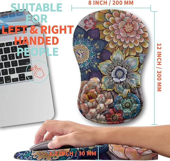 Ergonomic Mouse Pad Wrist Support with Memory Foam Massage Bulge Carpal Tunnel Pain Relief Mousepad Wrist Rest for Mouse(12x8 inch Blooming)