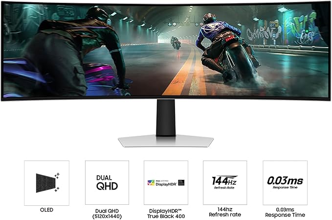 Samsung 49 Odyssey OLED G9 (G91SD) Dual QHD QD-OLED G-Sync Compatible Curved Gaming Monitor 144Hz 0.03ms AMD FreeSync Premium Pro Ergonomic Stand 3 Year Warranty LS49DG910SNXZA 2024