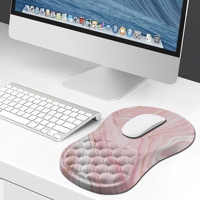 Hokafenle Ergonomic Mouse Pad Wrist Support Wrist Rest Mousepad for Carpal Tunnel Pain Relief with Integrated Memory Foam Slope Massage Bulge (11.8x7.9 inchPink Fluid