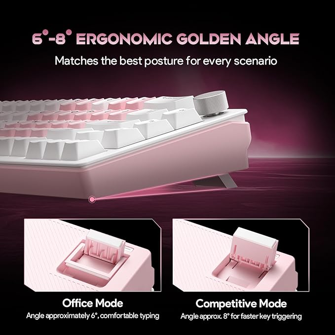 68% Wired Gaming Keyboard with Volume Knob RGB Backlit Mechanical Keyboard Gasket Mount with PBT Keycaps8000 Hz Polling Rate Hall Effect Cream Switches Hot-Swap for FPS Games (White+Pink)