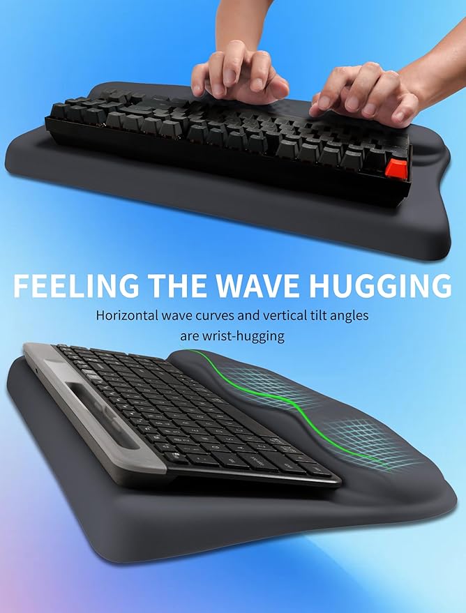 Ergonomic Wave Wrist Rest with Keyboard Stand Cushioned Palm Rest Comfortable Integrated Memory Foam for Natural Typing and Relieve Wrist Pain Starry Sky Grey