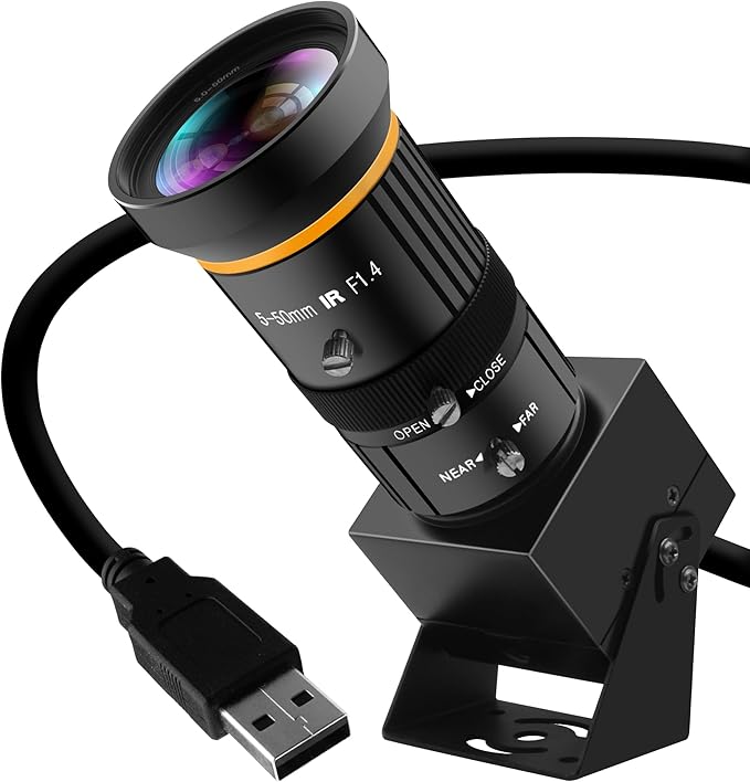 USB Webcam 5MP Color Industrial USB Camera with CS-Mount 5-50mm 10X Manual Zoom Lens – 1944P@30fps Plug-and-Play for PC Live Streaming Video Conferencing &amp Projects