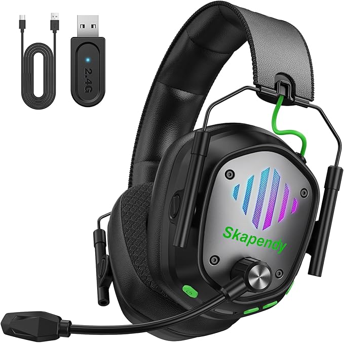 Wireless Gaming Headset for PS5 PS4 PC Switch – 2.4GHz &amp Bluetooth Gaming Headphones with Mic 3D Stereo Surround Sound 20ms Low Latency ENC Noise Canceling RGB Light 50H Battery