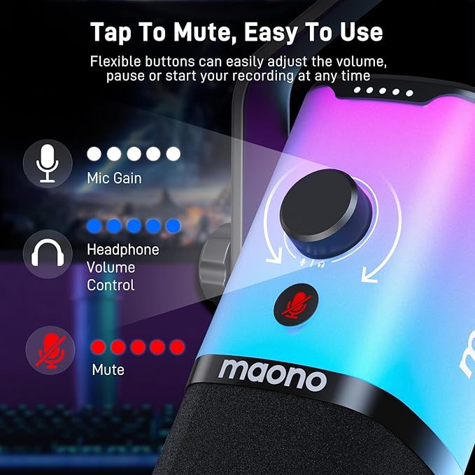 MAONO USB/XLR Podcasting Microphone for PC Gaming Streaming Dynamic Mic with Mute Button Software-RGB Desktop StandComputer Mic for Video Studio Recording-PD100XRGB