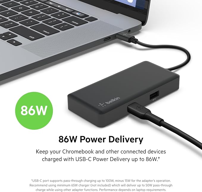 Belkin 5-in-1 Powered USB-C &amp USB Hub USB-C Docking Station w/ 2 USB-A Ports 1 USB-C Port Ethernet &amp 4K HDMI Port Compatible with MacBook Chromebook &amp Other USB-C Devices