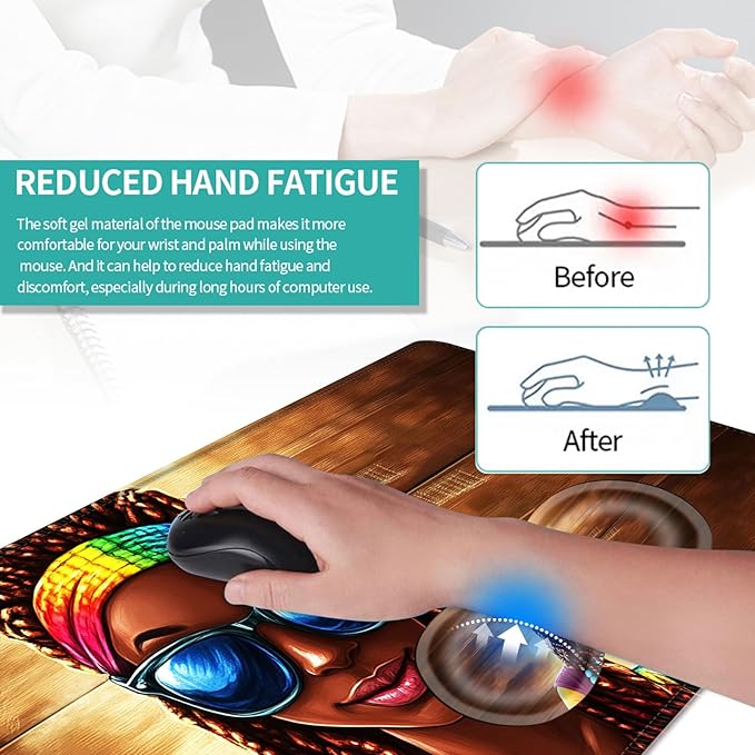 Keyboard Mouse Pad Set Extended Gaming Mouse Pad+Ergonomics Keyboard Wrist Rest Support Memory Foam Easy Typing Pain Relief 4Pcs XL Ultra Thick Desk MatRainbow Woman