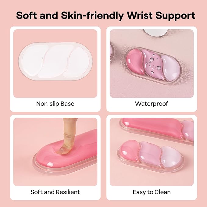 EPOMAKER CloudGel Wrist Rest for Keyboard and Mouse 2 Pieces Silicone Wrist Support Anti-Slip Rubber Bottom Ergonomic Design Suitable for Office/Computer/Laptop/Gaming (Pink)
