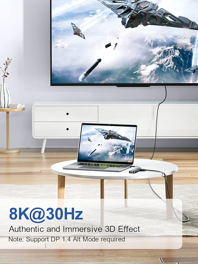 Dockteck USB-C 6 in 1 Multiport Adapter - 8K HDMI 2 USB-A 5 Gbps 100W PD 1Gbps Ethernet for MacBook Pro Air HP XPS and More