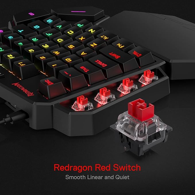 Redragon K585 DITI Wired One-Handed RGB Mechanical Gaming Keyboard 42 Keys Type-C Professional Gaming Keypad w/Upgraded Hot-Swappable Socket 7 Onboard Macro Keys &amp Detachable Wrist Rest
