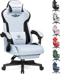 GTPLAYER Gaming Chair with Footrest Big and Tall Game Chair High Back Computer Office Chair with Lumbar Support for Adults Ergonomic Swivel Games Chair with Cushion Gaming Fabric Light Blue