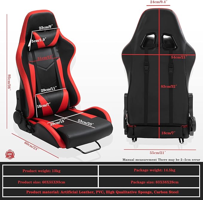 Marada Gaming Racing Seat for Simulator Cockpit with Double Locking SlidesInclude Lumbar and Neck PillowAdjustable PU Leather Chair for Heavy-Duty Metal Driving Sim Mount (No Steering Wheel Stand)