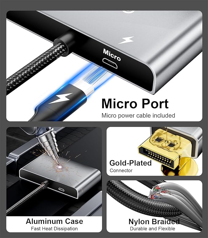 Reborn DisplayPort to Dual HDMI Splitter and DP Adapter 4K@60Hz DP Source to 2 HDMI and DisplayPort Adapter 1 in 3 Out Splitter Extended Display with PC Graphics Card Lenovo HP and More