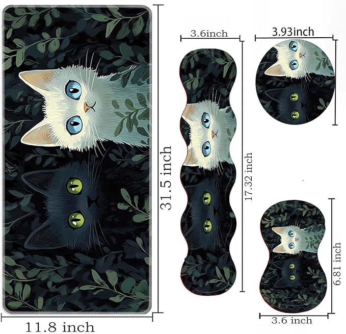 Large Mouse Pad Wrist Support SetDesk Pad+Keyboard Wrist Rest+Mouse Pad Wrist Support+Coaster4in1 XXL Big MousepadErgonomic Design Gaming Mat for Home Office TableCat in The Grass