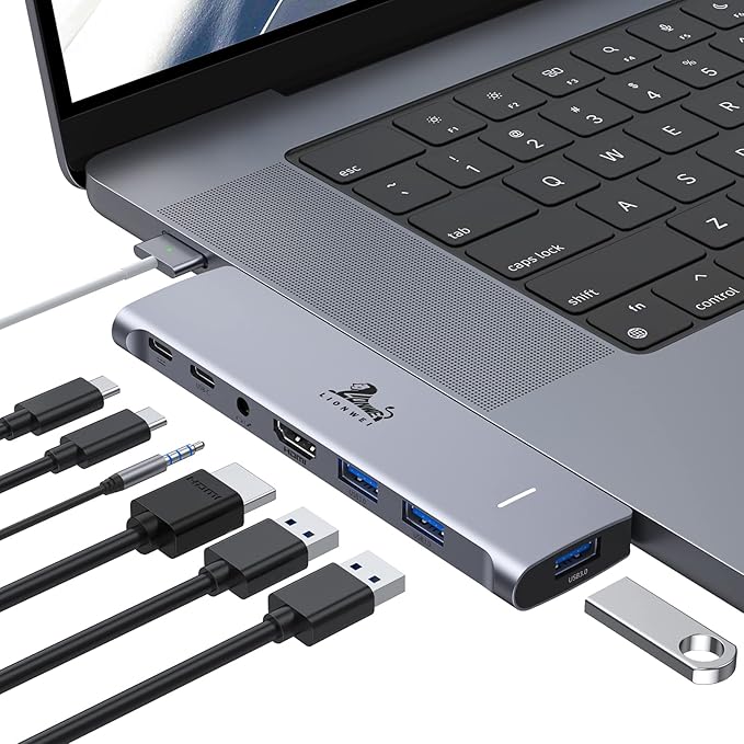 USB C Hub Adapter for MacBook Pro/Air M1M2M3 2022 2021 2020 131516Multiport MacBook Adapter MacBook Accessories with 4K HDMI3USB3.0Audio100W Thunderbolt-Enabled USB-CSupport MagSafe 3 Charging