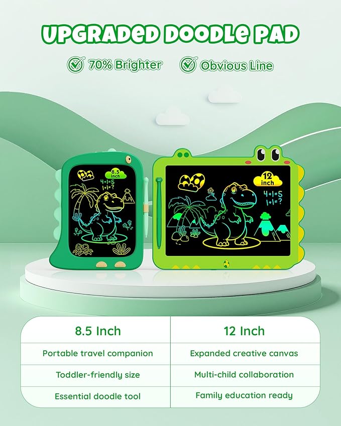 ORSEN 12 Inch LCD Doodle Board Tablet Toy - Green Dinosaur Drawing Pad for Kids 3-6 Years Old - Christmas and Birthday Gifts