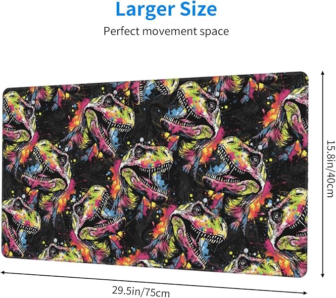 Colorful Tyrannosaurus Rex Mouse Pad Non Slip Large Desk Keyboard Mat Gaming Protection Pad 16X29.5 Inch