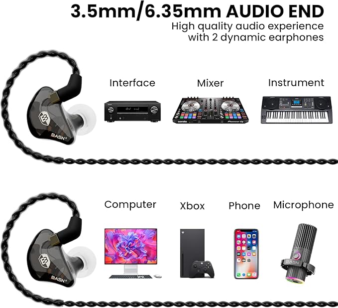 BASN USB/XLR SL2000 Dynamic Microphone and Bsinger 2nd Generation Dual Dynamic Drivers in Ear Monitor Headphones Set for Podcast Live Streaming Gaming Recording