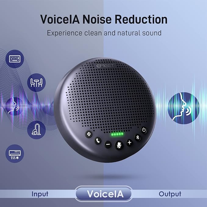 EMEET Conference Speaker and Microphone w/8+1 Mics 360° Voice Pickup Noise Reduce Bluetooth/USB/Dongle Speakerphone for 14 People w/Daisy Chain for 25 Compatible w/Leading Platforms 2025 Version
