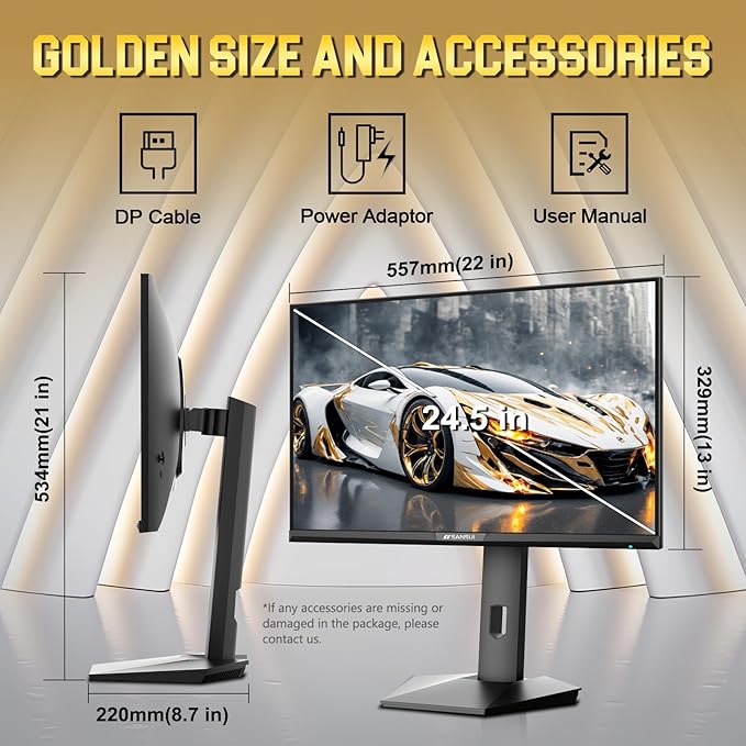 SANSUI 24.5 Inch QHD Gaming Monitor 300Hz 1ms Fast IPS Computer Monitor 2× HDMI 2.1 + 2× DP 1.4 Ports 130% sRGB Eye Care VESA Support (DP Cable Included ES-G25F6Q Pro)