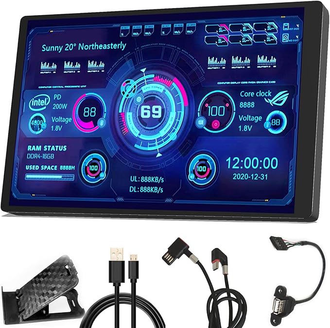 WOWNOVA PC Temperature Display Computer Temp Monitor ARGB Case IPS USB Mini Screen CPU RAM HDD Data Monitor