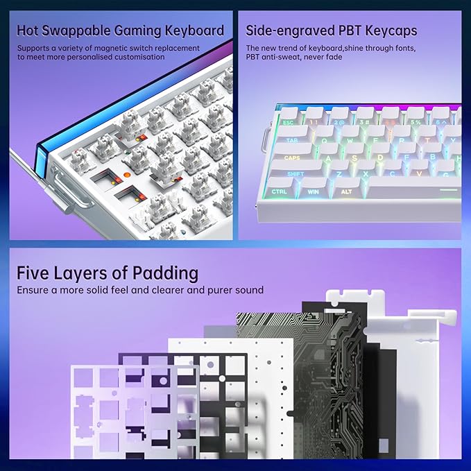 Aula Hero 68 HE 60% Gaming Keyboard Wired Hall Effect Magnetic Switch Keyboard with Adjustable Actuation Fast Trigger Mode 8K Hz Polling Rate 0.125ms Latency RGB Backlit