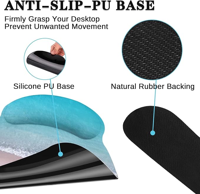 Britimes Blue Turquoise Ocean Keyboard Mouse Pad Set Beach Summer 4in1 Large Mousepad+Keyboard Wrist Rest+Mouse Wrist Rest+Coaster Ergonomic Design for Home Office Computer 35.4x15.7 inches