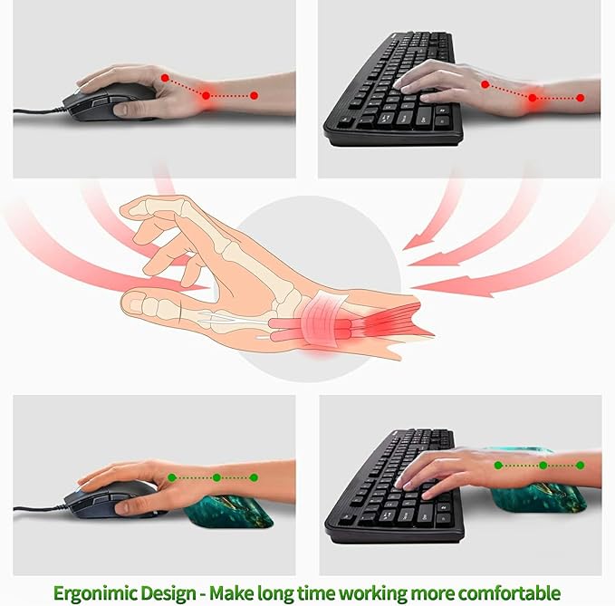 3-Piece Ergonomic Desk Mat &amp Cloud Wrist Rest Set Large 31.5 x 11.8 Wave Office Desk Pad with Memory Foam Support Non-Slip Computer Protector for Home Gaming &amp Writing Blue Sea Turtle
