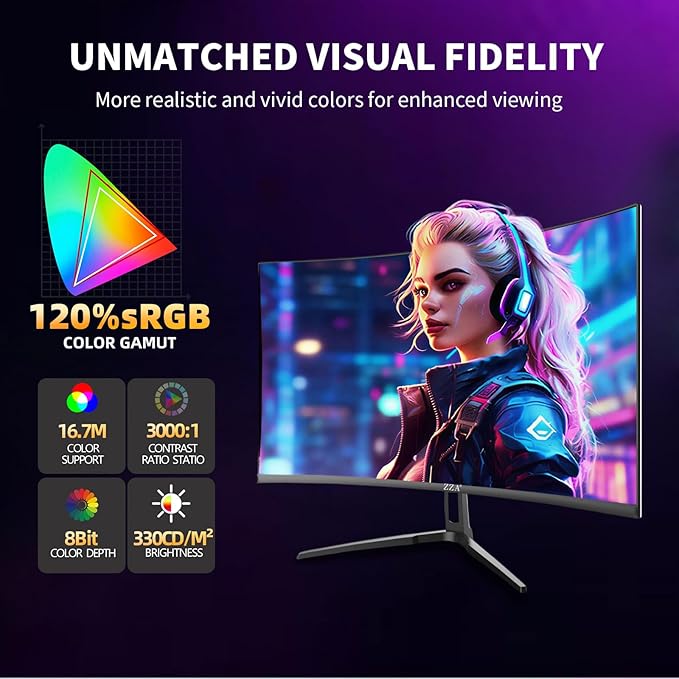 ZZA 32 Curved Gaming Monitor 4k UHD(3840 * 2160P) VA Screen 1500R 144Hz/160Hz Computer Moniter Supports AMD Freesync 120% sRGB HDR10 Wall Mountable Installs(HDMI 2.1 * 2/DP 1.4 * 2)-Black