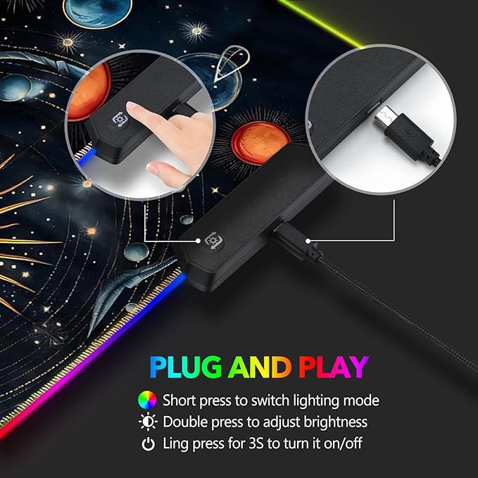 AIMSA RGB Mouse Pad LED Gaming Mouse Pad with 14 Lights Modes Non-Slip Rubber Base Computer Carpet Desk Mat for PC Laptop (35.4 x 15.8 inch) Abstract Solar System