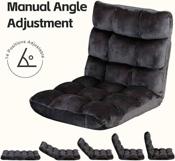 14-Position Adjustable Floor Gaming Chair Foldable Memory Foam Armless Sofa Seat Couch Recliner with Comfy Back Support for Working Meditation Reading Black
