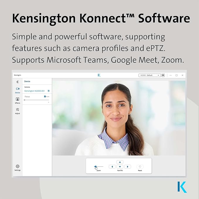 Kensington W1050 1080p Fixed Focus Wide Angle Webcam for Video Conference Dual Stereo Mic Software Control Privacy Cover Works with Microsoft Teams Google Meet Zoom and More (K80250WW)