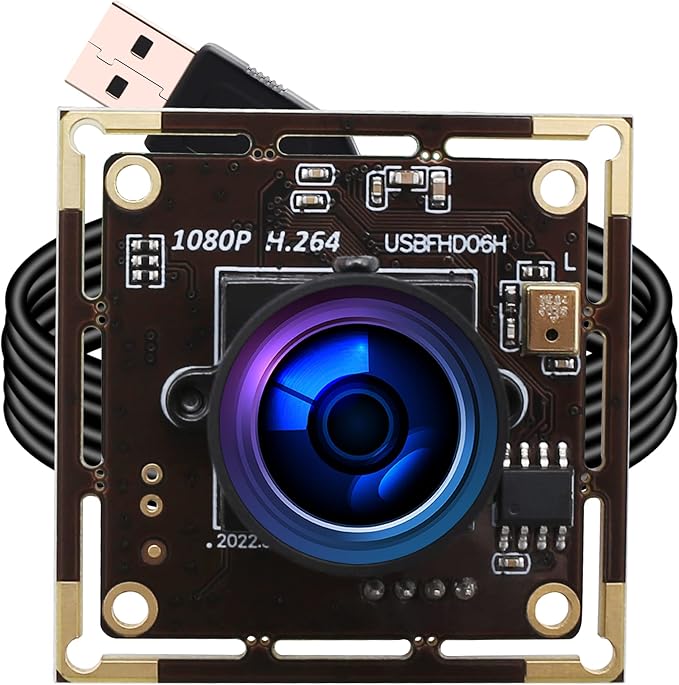 ELP Sony IMX323 Sensor Mini Wide Angle USB Camera Module with Microphone 170degree Fisheye Lens HD 1080P 0.01Lux Low Light Video Audio PC Camera UVC H.264 USB2.0 Embedded Webcam Board for Computer