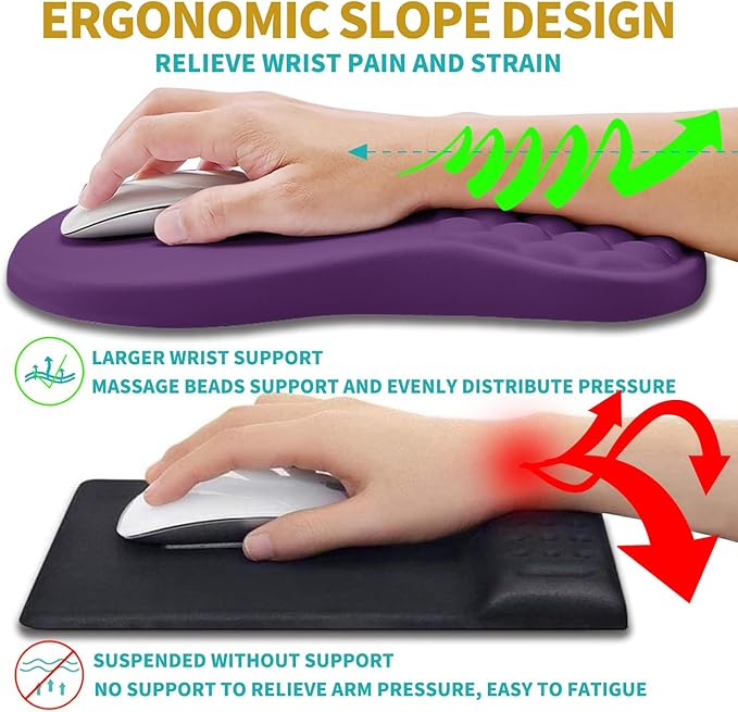 Hokafenle 2 in 1 Ergonomic Mouse Pad Wrist Support &amp Wrist Rest for Computer Keyboard Set with Relieve Carpal Tunnel Pain Massage Bulge and Full Memory Gel Design (2In1 Set Dark Purple)