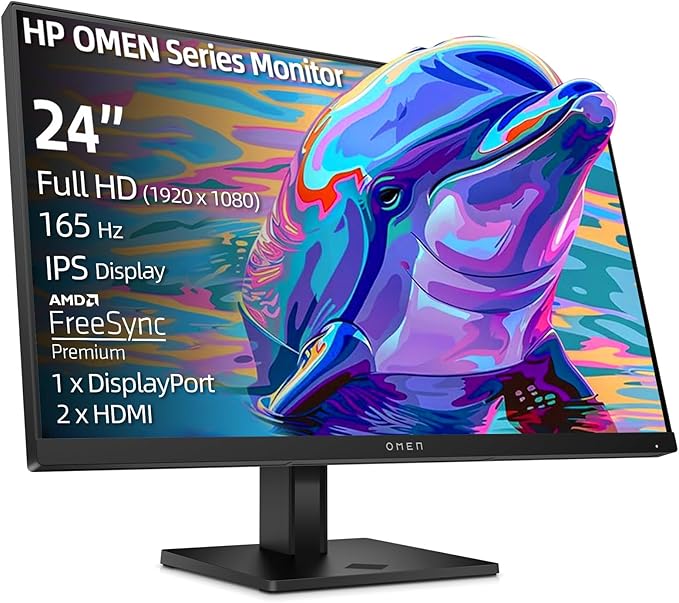 HP OMEN Series 23.8 FHD IPS Gaming Monitor 165Hz Refresh LED Display AMD FreeSync Premium HDR Anti-Glare Monitor Wall Mountable(100x100mm) 1 x DisplayPort 2 x HDMI Tilt|Height|Pivot Stand
