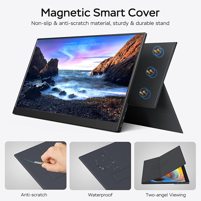 Yxk 17.3 Portable Monitor 1080P 144Hz IPS HDR | Travel Display for PC/Mac/Phone/Console/Laptop | Smart Cover &amp Speakers