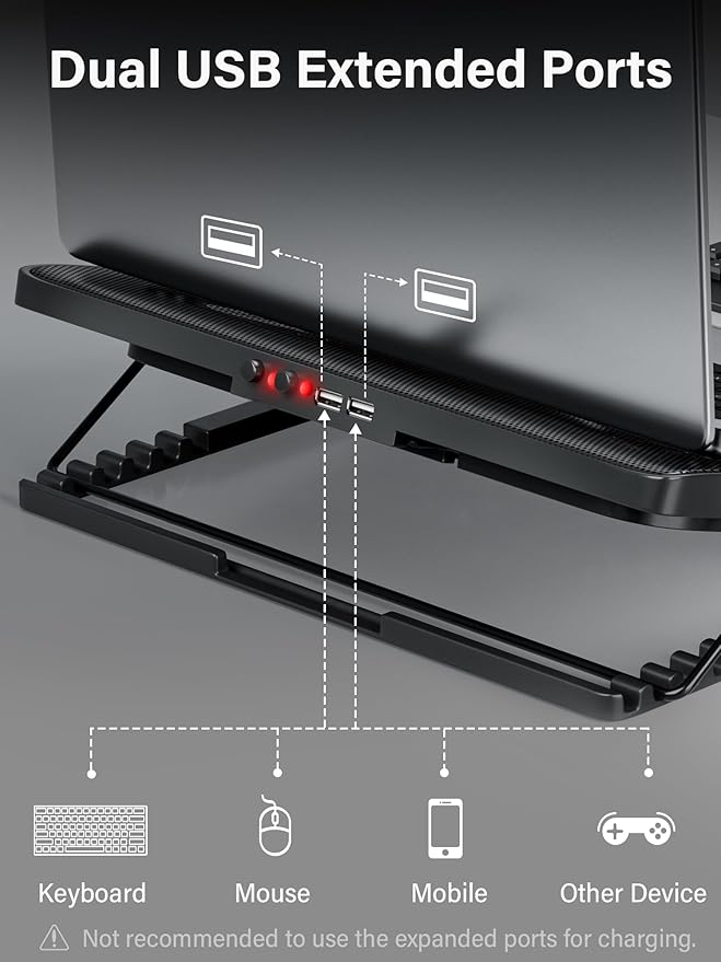 Kootek Laptop Cooling Pad Laptop Cooler with 5 Quiet Fans for 12-17 Computer PC Notebook Gaming Laptop Fan Height Adjustable Laptop Cooling Stand Laptop Accessories Red