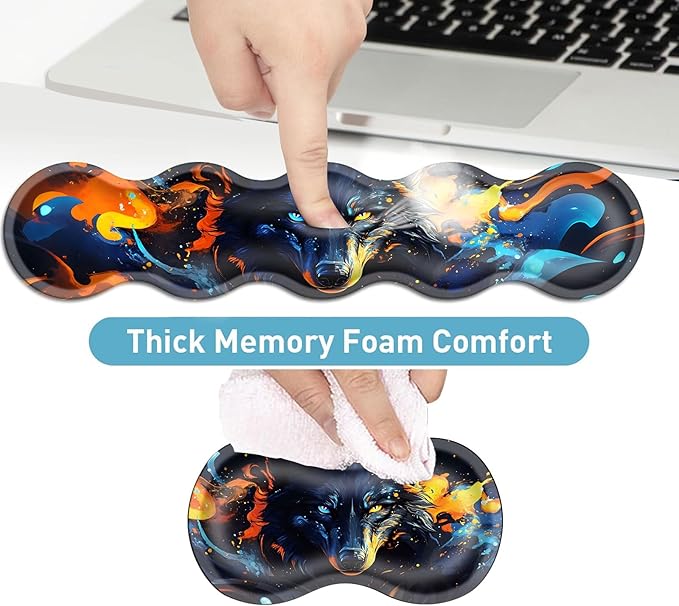 Keyboard Mouse Pad Set Extended Gaming Mouse Pad+Ergonomics Keyboard Wrist Rest Support Memory Foam Easy Typing Pain Relief 4Pcs XL Ultra Thick Desk MatFire and Ice Wolf