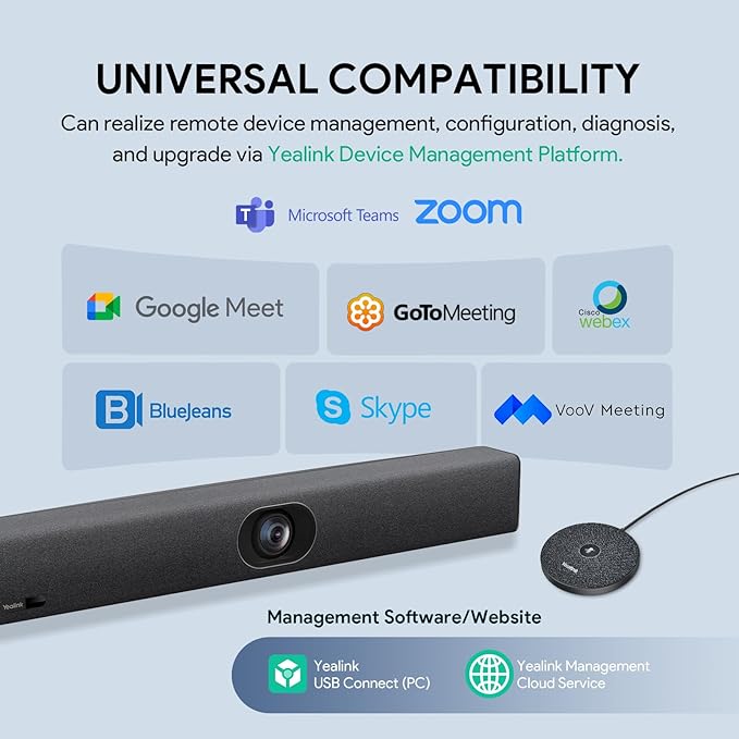 Yealink UVC40 E2 and Expansion Mic (VCM35) HD Video and Audio Conferencing System Bundle for Small to Medium Meeting Room Ultra HD 4K 8 Microphone Arrays AI Auto Framing Full-Duplex