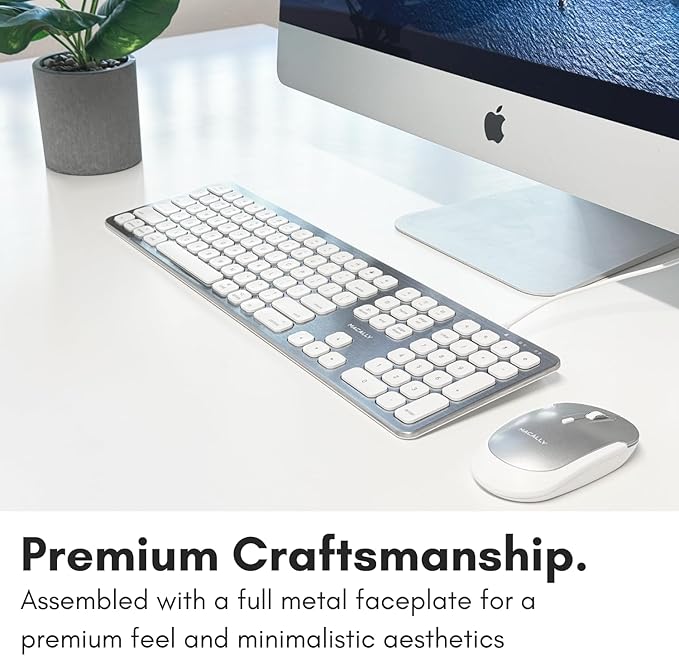 Macally Wired Keyboard for Mac with USB Ports for Mouse - Compatible Apple Keyboard for MacBook Pro/Air iMac - Aluminum Frame