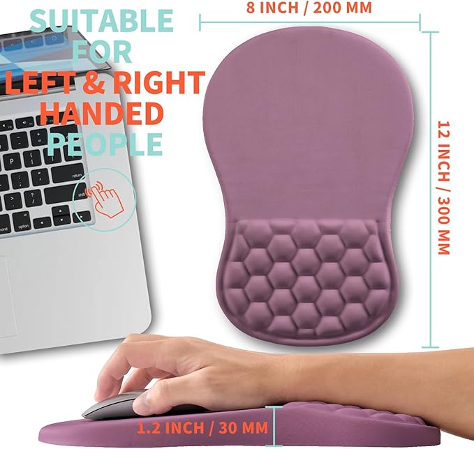 Ergonomic Mouse Pad Wrist Support with Memory Foam Massage Bulge Carpal Tunnel Pain Relief Mousepad Wrist Rest for Mouse(12x8 inch Dark Pink)