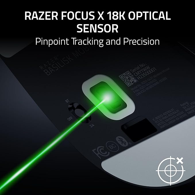 Razer Basilisk Mobile Portable Ergonomic Wireless Gaming Mouse: 10 Programmable Controls HyperScroll - Optical Switches Gen-3 - Long Battery Life - AI Prompt - 2.4 GHz Bluetooth USB C