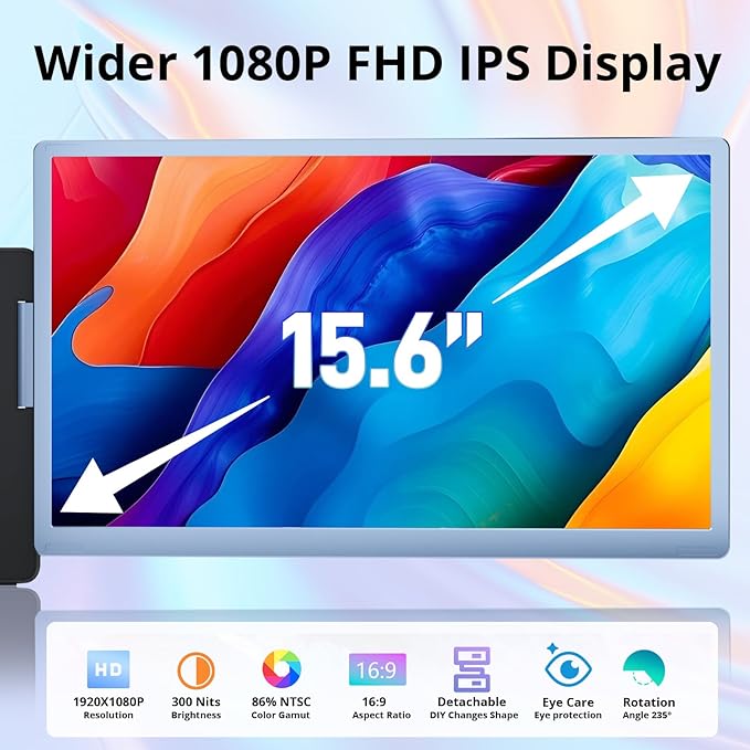 Laptop Screen Monitor Extender Wider 1080P FHD Portable Monitor for Laptop Built-in Speaker and Adjustable Backstand Triple Screen Extender Compatible with Wins/MacOS/Chrome