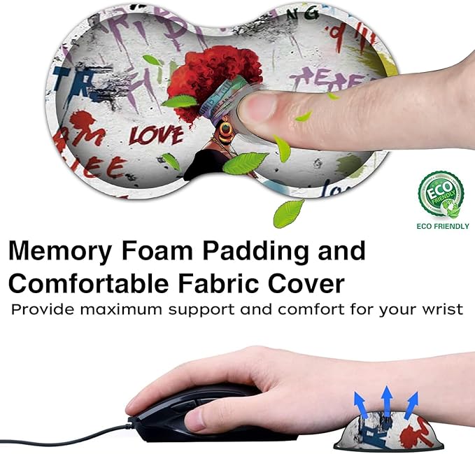 Desk Pad Extended Large Mouse Pad with Stitched Edges (31.5X11.8In) Ergonomic Mouse Wrist Rest Support Waterproof Computer Mouse Mat African Black Woman Graffiti Girls XXL White Gaming Mouse Pad