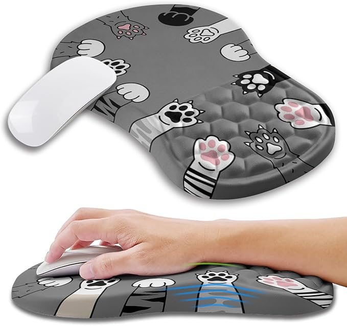 Ergonomic Mouse Pad Wrist Support with Memory Foam Massage Bulge Carpal Tunnel Pain Relief Mousepad Wrist Rest for Mouse(12x8 inch Paw)