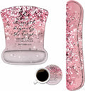 Keyboard Wrist Rest and Mouse Wrist Rest Pad Set with Coasters Ergonomic Support Non-Slip PU Base Easy Typing &amp Relieve Wrist Pain for Home Office Working Studying Pink Bible Verse Proverbs 31