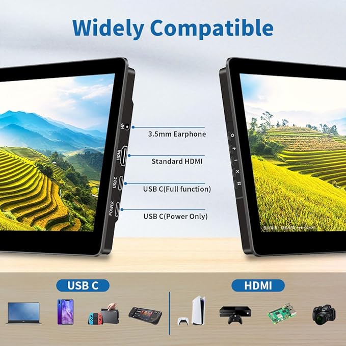 Portable Monitor Touchscreen8.9 Inch Small Monitor for Computer| 1920 * 1200 |16:10|450Nits|Optical Bonding| HDMI/USB-C Port|Mini Display for Raspberry Pi Laptop Mini PC Mac