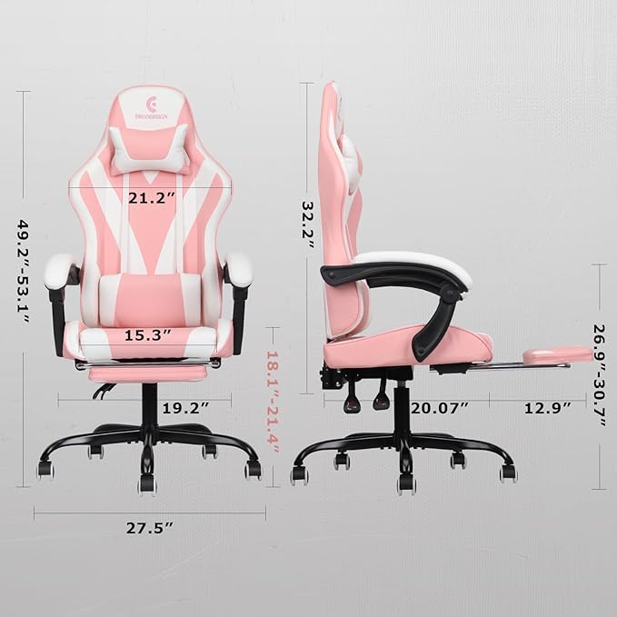 Gaming Chair with Linkage Armrest &amp Footrest High Back Video Gaming Chair Pink/White