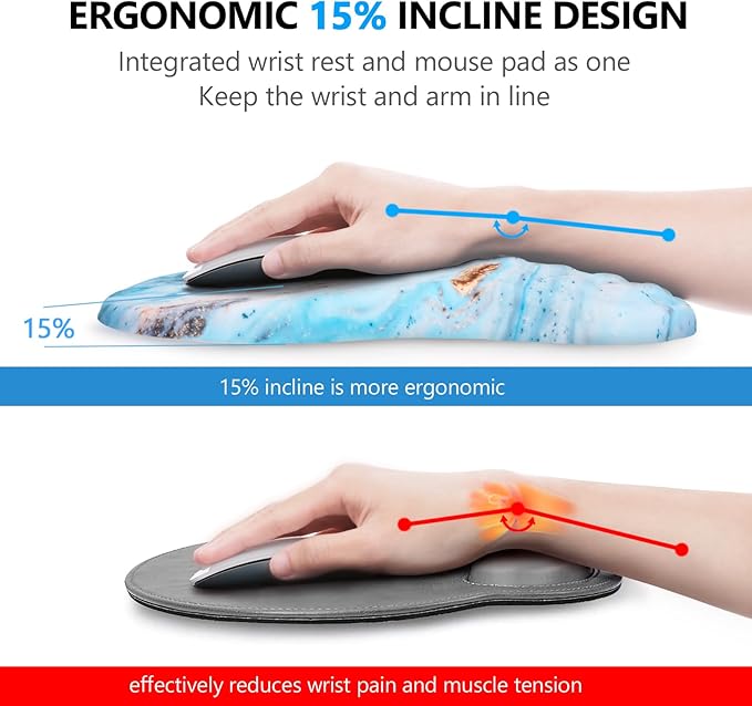 Mouse Pad Wrist Support Laokiiy 2 in 1 Keyboard Wrist Rest+ Ergonomic Mouse Pad Non-Slip Wrist Rest for Computer Keyboard Made Easy Typing &amp Relieve Wrist Pain(White Gold Beach Marble)